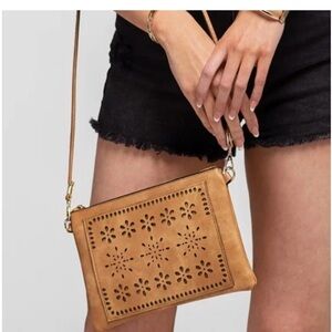 Floral Pattern Faux Leather Came Brown Crossbody Bag (Western, Spring, Boho)